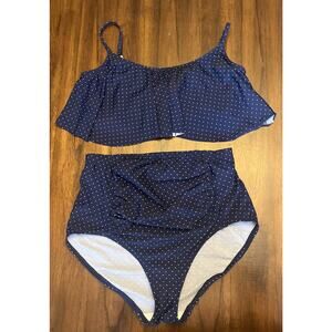 Morherhood Bounceback Collection, Blue Bikini White Polka Dots, Size M, Ruffles
